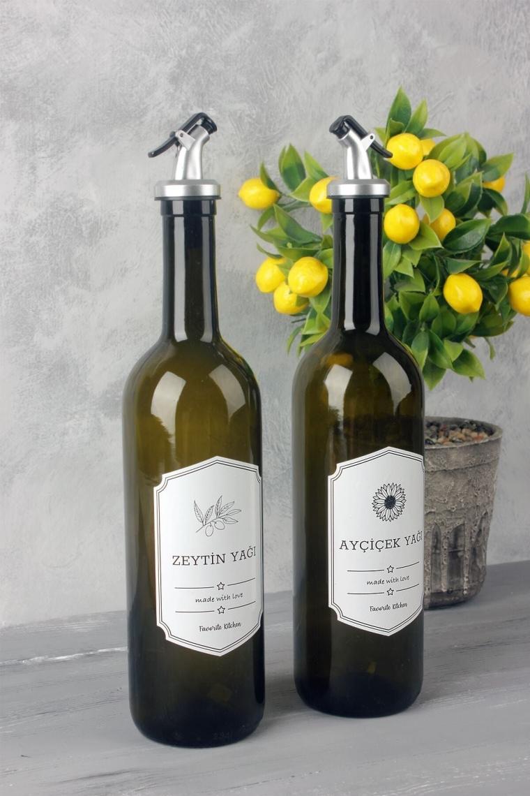 Retro 2'li Amber Cam Yağlık 750 ml Zeytinyağ Ayçiçek Yağı Şişesi Yağdanlık Amber Yağlık