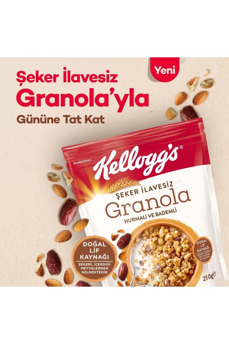 Şeker Ilavesiz Granola Hurmalı Ve Bademli 250 Gram,%43 Yulaf Içerir, Lif Kaynağı