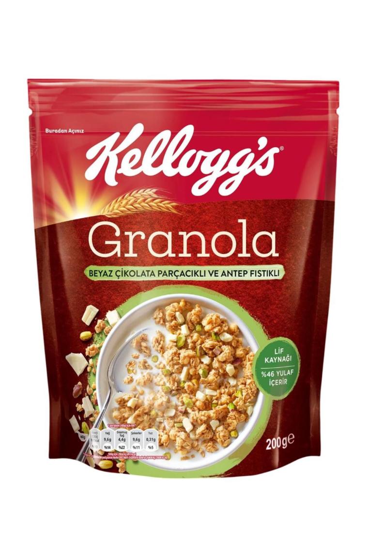 Beyaz Çikolata Parçacıklı&antep Fıstıklı Granola 200 Gr,%46 Yulaf Içerir,lif Kaynağı