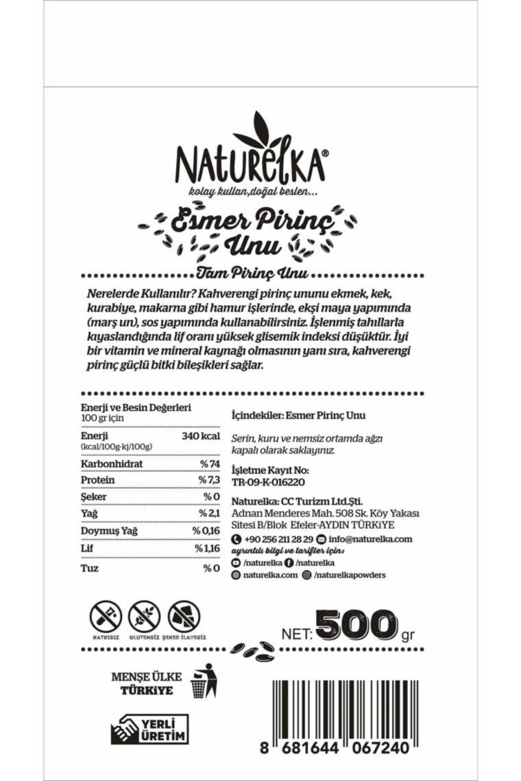 Glutensiz Esmer Pirinç Unu 500 Gr