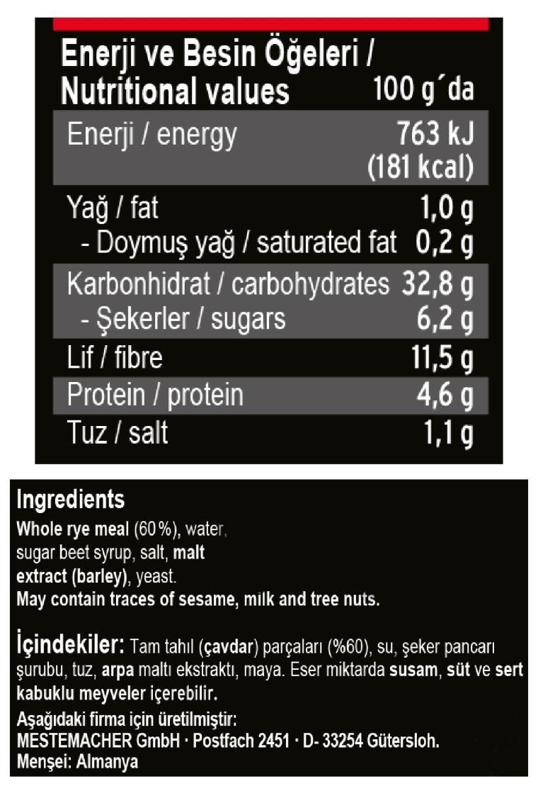 Pumpernickel Alman Ekmeği 500 gr