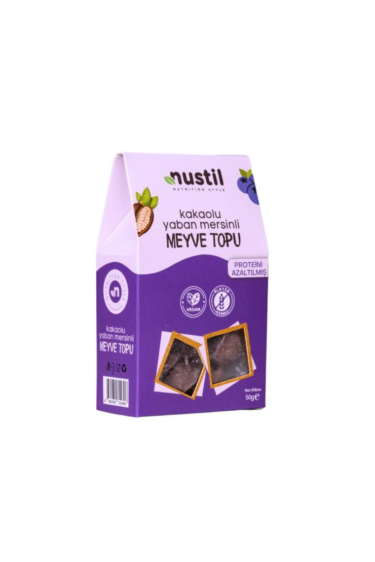 Düşük Proteinli Glutensiz Kakaolu Yaban Mersinli Meyve Topu 50 gr