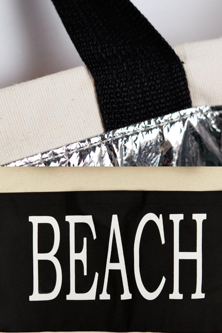 Kadın Beach Yazılı Plaj Sahil Çantası Krem 45 X 50 Cm