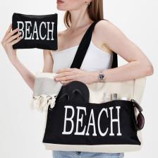 Kadın Beach Yazılı Plaj Sahil Çantası Krem 45 X 50 Cm