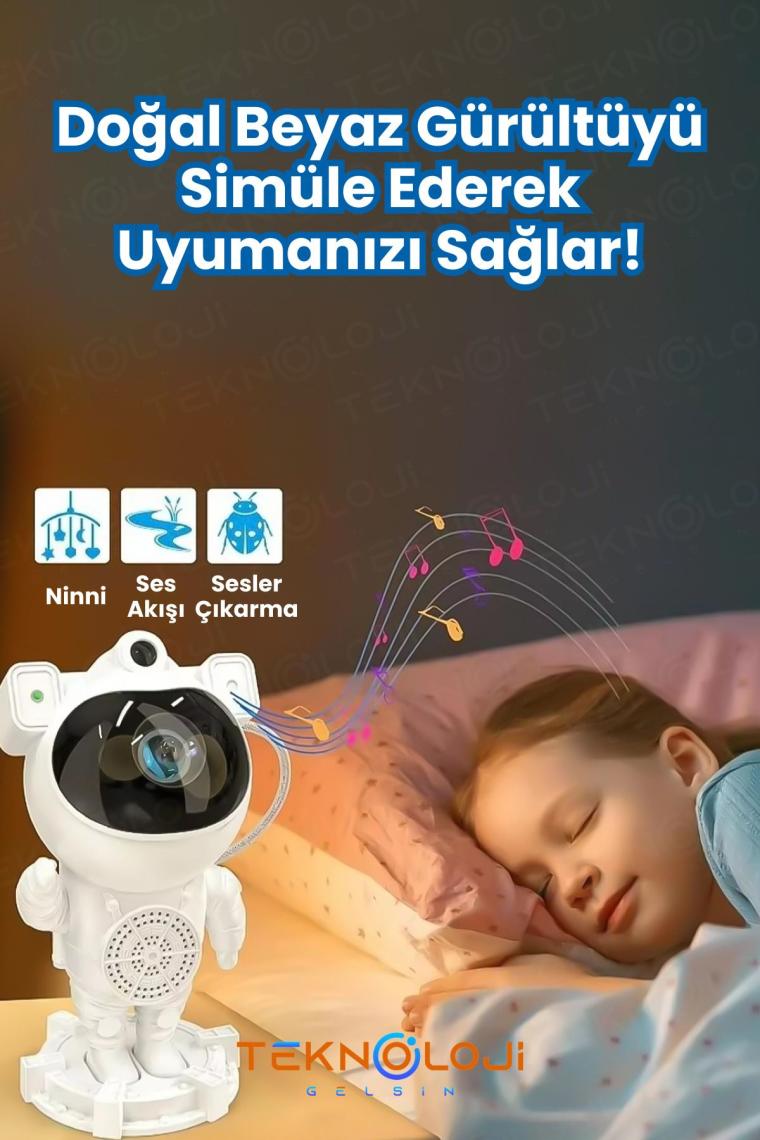Gece Lambası Yıldız Projektör Astronot Işıklı Galaksi Samanyolu Projeksiyon Kumandalı