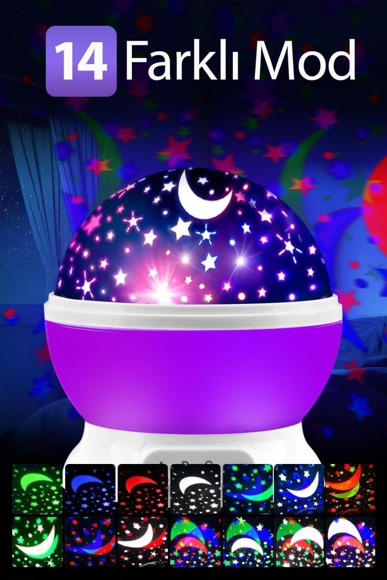 (KIRILABİLİR) Star Master Küre Renkli Yıldızlı Gökyüzü Projeksiyon Gece Lambası Mor