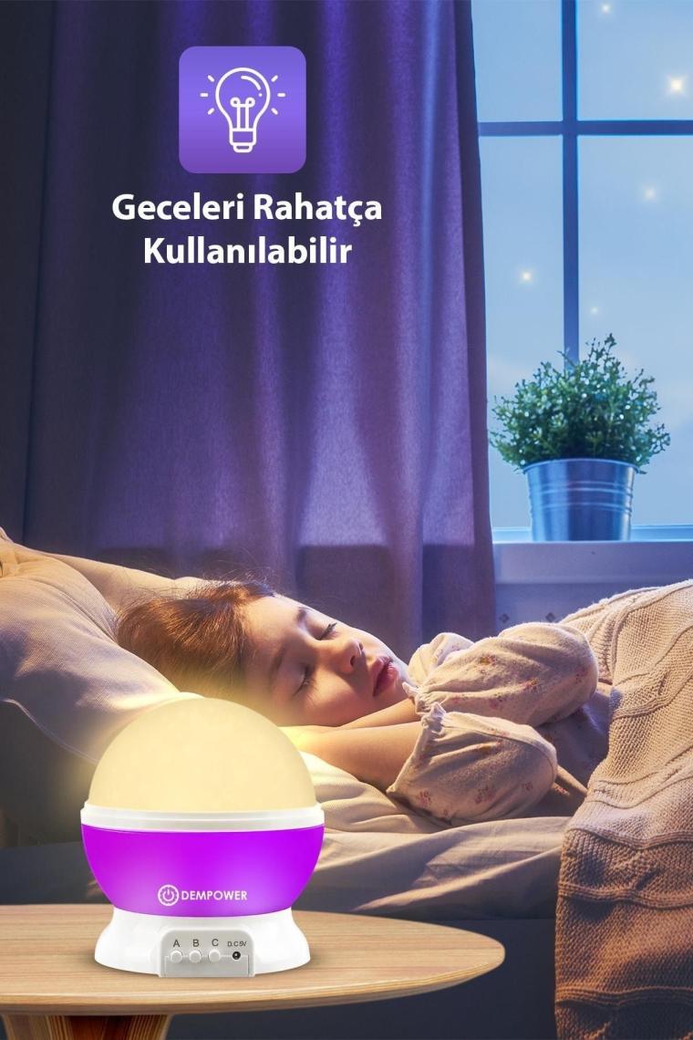 (KIRILABİLİR) Star Master Küre Renkli Yıldızlı Gökyüzü Projeksiyon Gece Lambası Mor