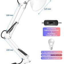 Masa Lambası Akrobat Yaylı Metal 360° Açılı Ayarlanabilir Hareketli Çalışma Masası Lambası Beyaz