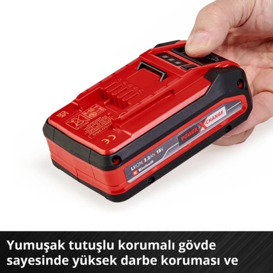 Einhell 18 V 3.0 Ah Power X-Change Plus (18 V Akü, Tüm PXC cihazları için evrensel,kendi kendine deşarj olmaz, 3 aşamalı LED şarj seviyesi kontrolü, özel şarj döngüleri, şarj dahil değil) - 4511501