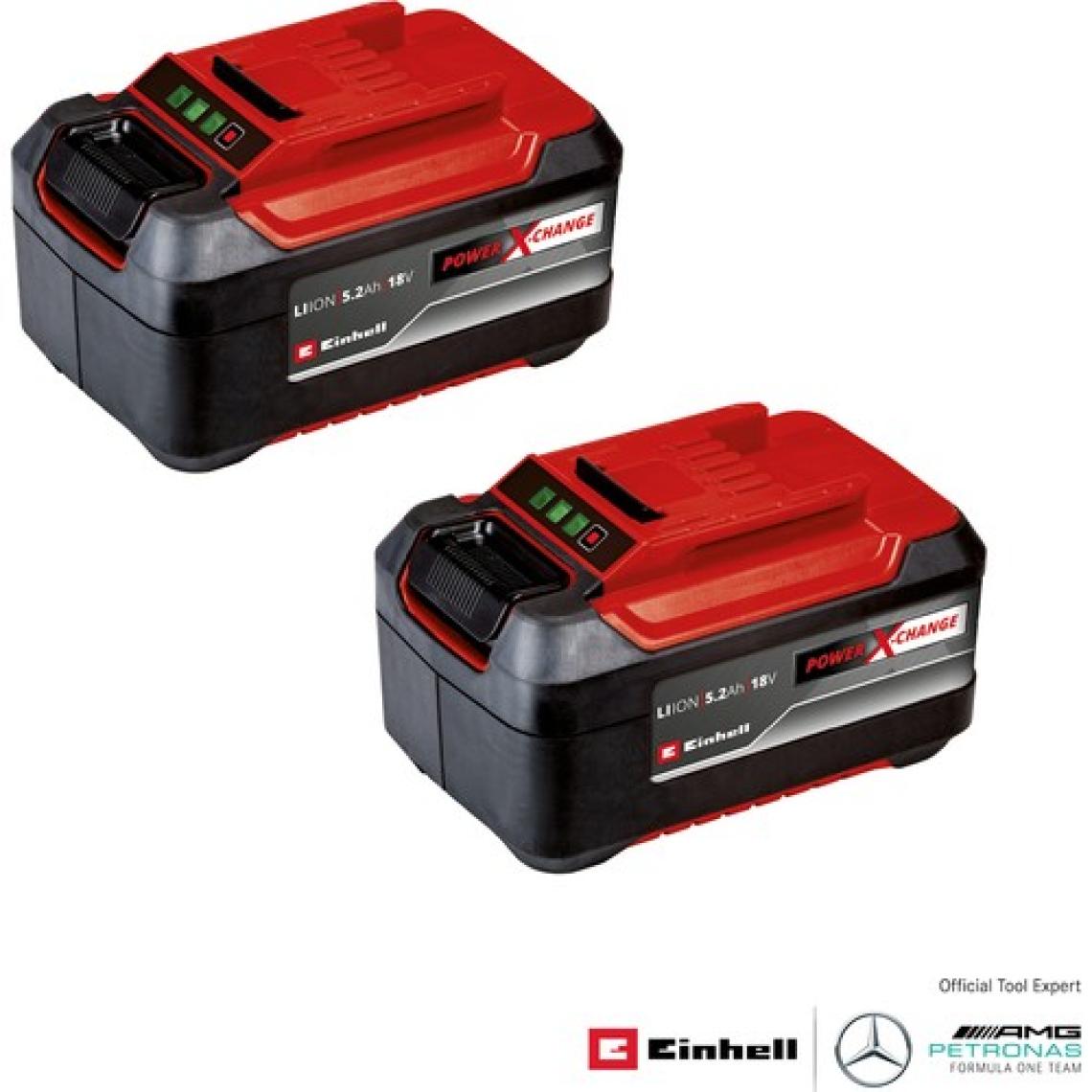 Einhell PXC Twinpack 5.2 Ah Power X-Change Akü (Li-Ion, 18 V, 2 x 5.2 Ah, Tüm Power X-Change cihazları ile uyumlu, Aktif Akü Yönetim Sistemi, Özel Şarj Döngüleri) - 4511526