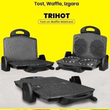 Trihot 3 In 1 Granit Çıkarılabilir Plakalı Waffle Izgara Tost Makinesi 6 Dilim Siyah