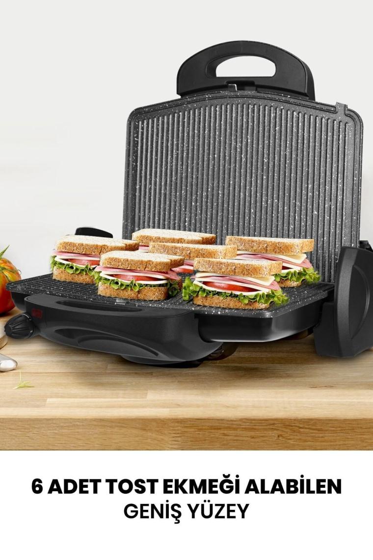 Trihot 3 In 1 Granit Çıkarılabilir Plakalı Waffle Izgara Tost Makinesi 6 Dilim Siyah