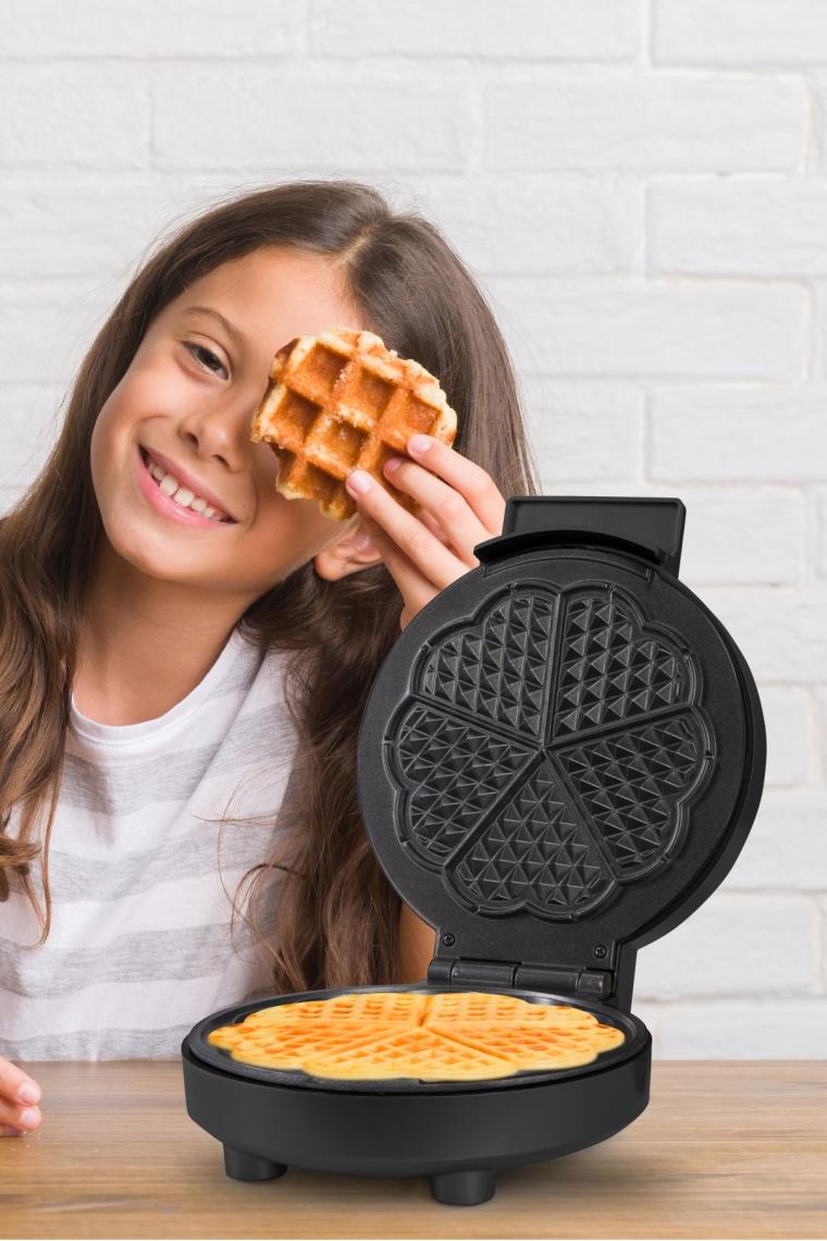 Cookie 1000w Taşmayı Önleyen Derin Plakalı Isı Kontrollü Waffle Makinesi Inox Siyah
