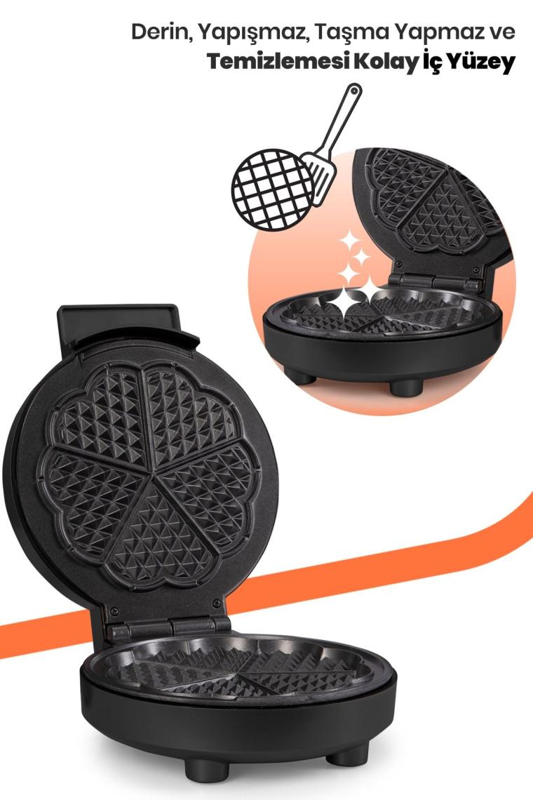 Cookie 1000w Taşmayı Önleyen Derin Plakalı Isı Kontrollü Waffle Makinesi Inox Siyah