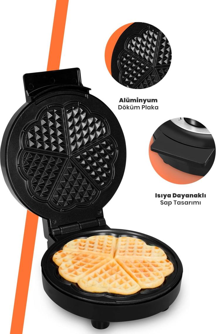 Cookie 1000w Taşmayı Önleyen Derin Plakalı Isı Kontrollü Waffle Makinesi Inox Siyah