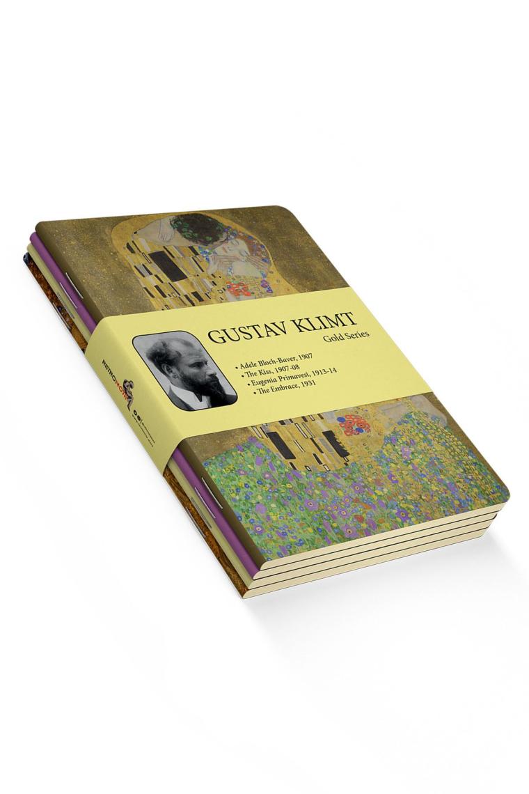 Retronote Gustav Klimt 4'lü Defter Seti 1  Gold Series  Çizgisiz  64 Sayfa  14X21CM