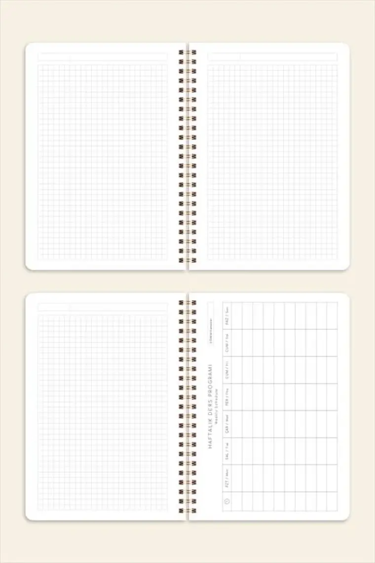 Paperora A5 Spiralli Karton Kapak Kareli Okul Defteri 80 Yaprak 2'li Set - Ders Programlı - Kırmızı
