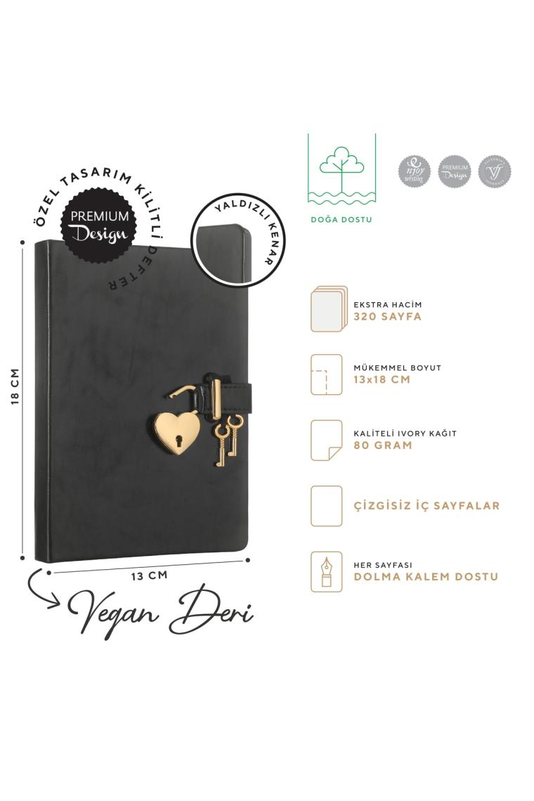Victoria's Journals Victoria's Journals Hush Hush Metalik Siyah Kilitli Defter 13x18 Cm 160 Yaprak 320 Sayfa