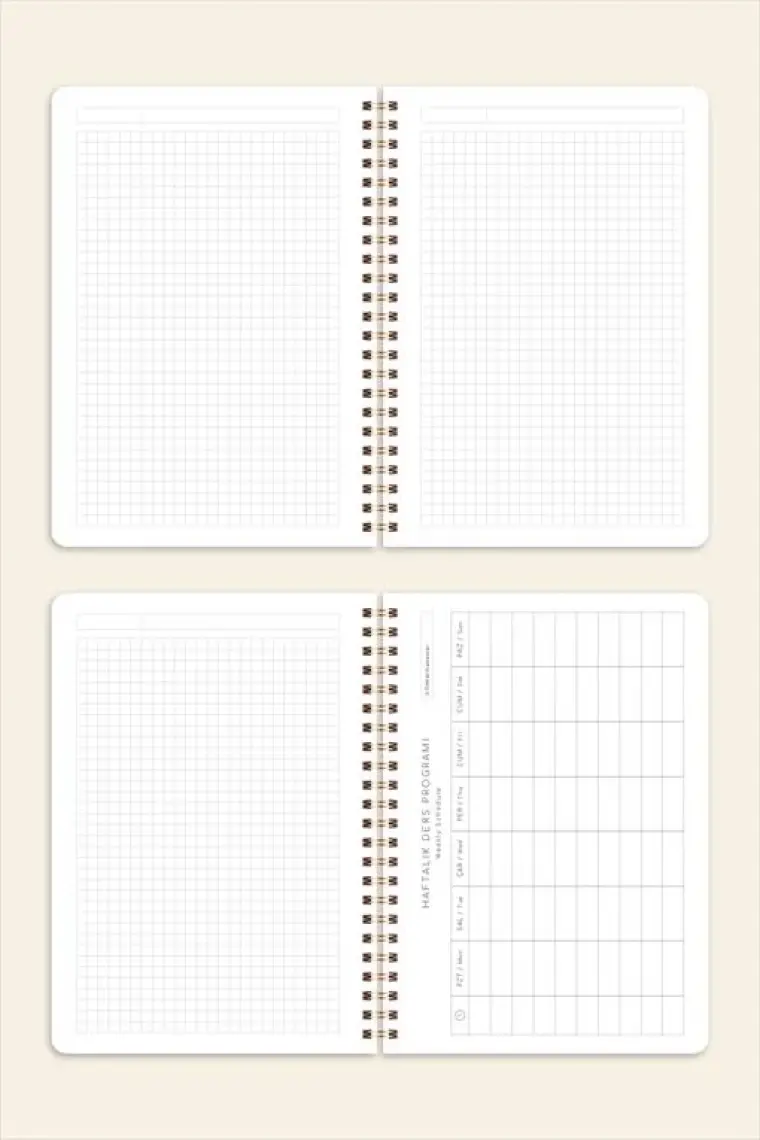 Paperora A5 Spiralli Karton Kapak Kareli Okul Defteri 80 Yaprak 2'li Set - Ders Programlı - Lacivert/bej