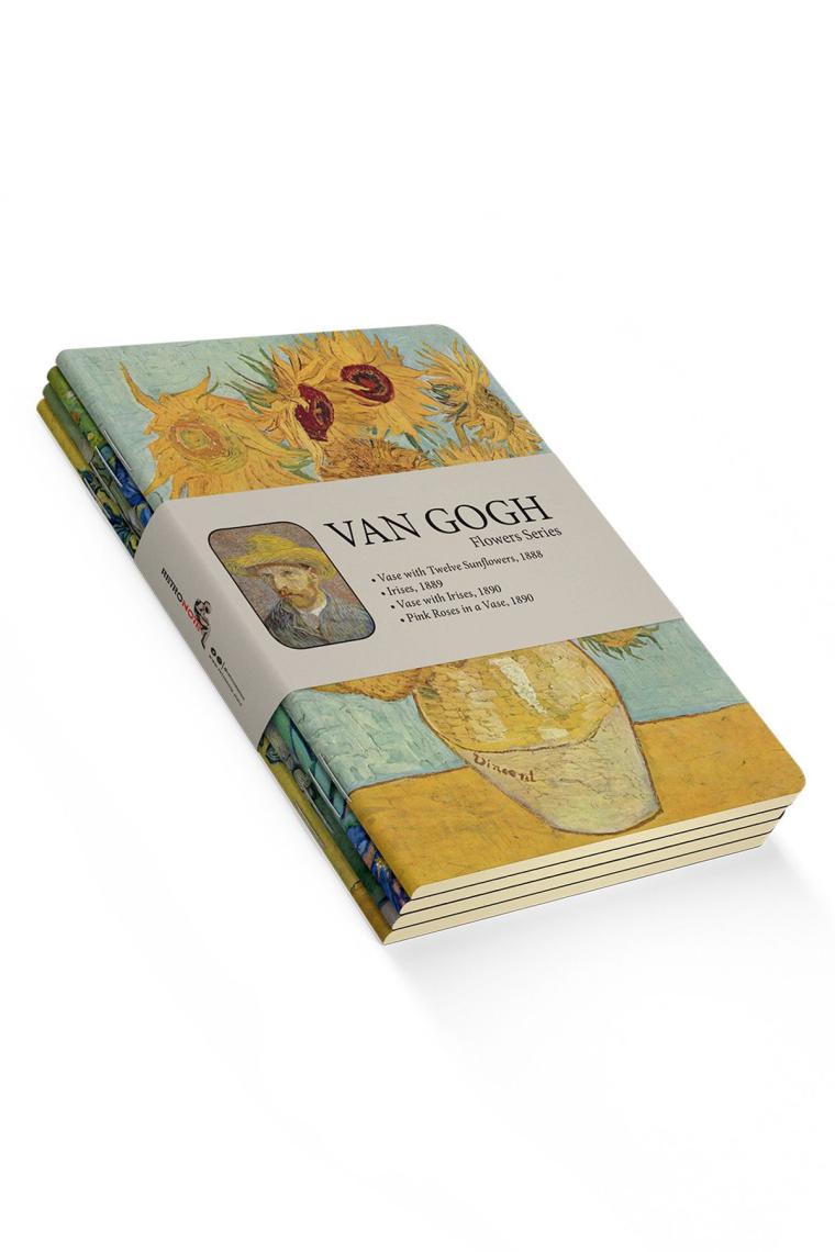 Retronote Van Gogh 4'lü Defter Seti 3  Flowers Series  Çizgisiz  64 Sayfa  14X21 cm
