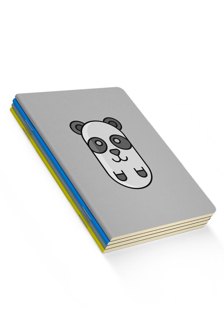 Retronote Cute Animals 4'lü Defter Seti - Panda, Köpek, Civciv, Fil - Düz Çizgili - 64 Sayfa - 14X21CM