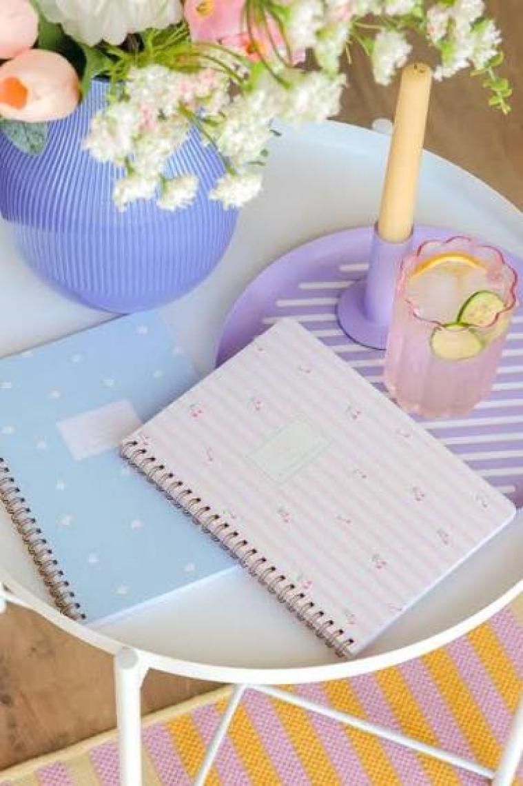 Paperora A5 Spiralli Karton Kapak Çizgili Okul Defteri 80 Yaprak 2'li Set - Ders Programlı - Kiraz