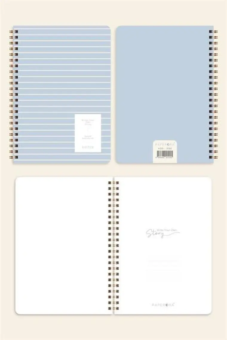 Paperora A5 Spiralli Karton Kapak Çizgili Okul Defteri 80 Yaprak 4'lü Set - Ders Programlı - Mavi