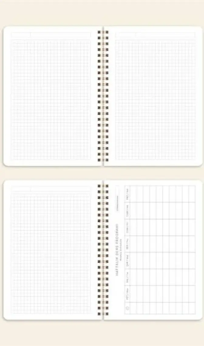 Paperora A5 Spiralli Karton Kapak Kareli Okul Defteri 80 Yaprak 4'lü Set - Ders Programlı - Renkli