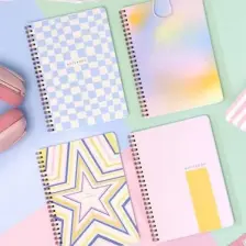 Paperora A5 Spiralli Karton Kapak Kareli Okul Defteri 80 Yaprak 4'lü Set - Ders Programlı - Renkli