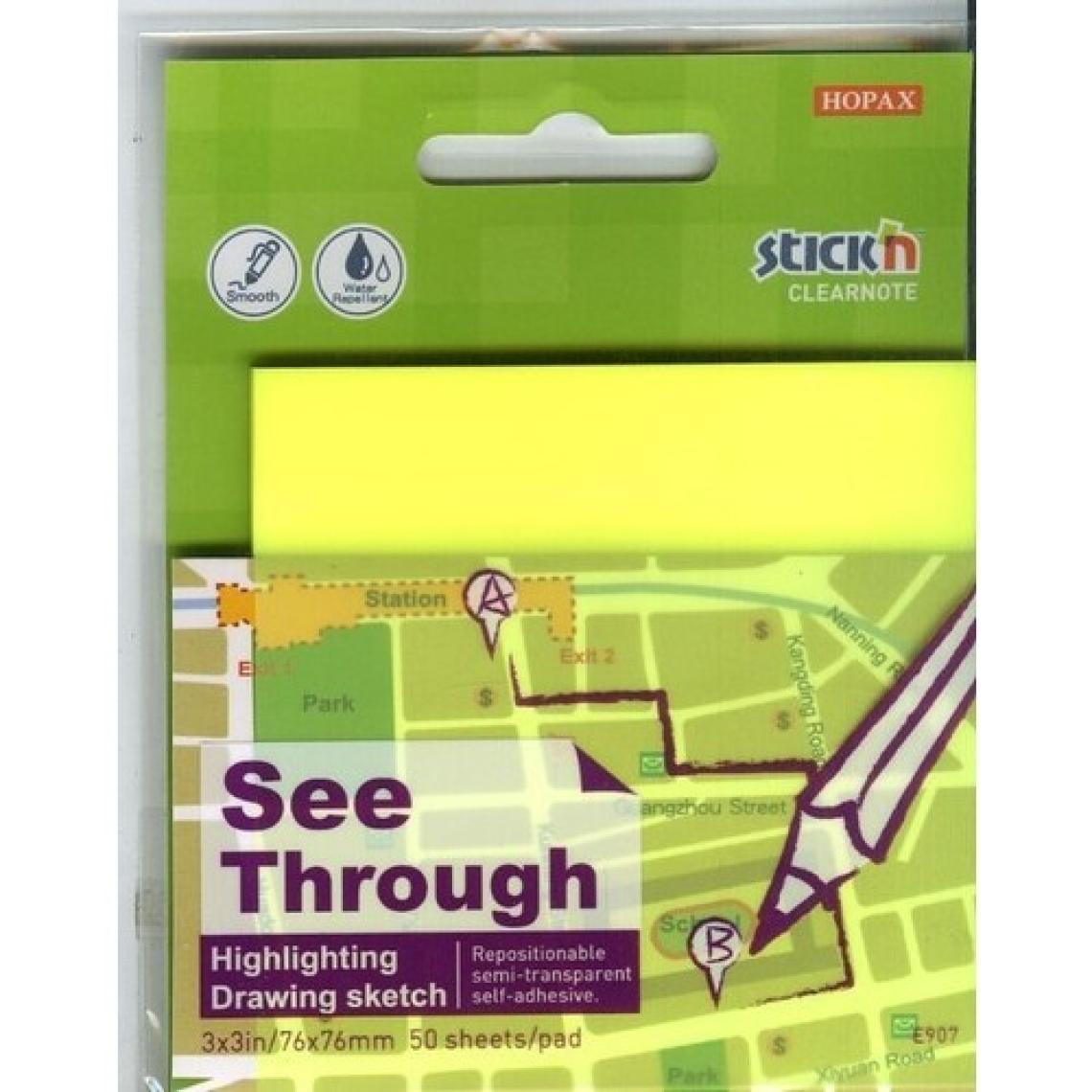 Hopax Stick'n Yapışkanlı Not Kağıdı 76 x 76 mm Saydam Sarı 50 Yaprak