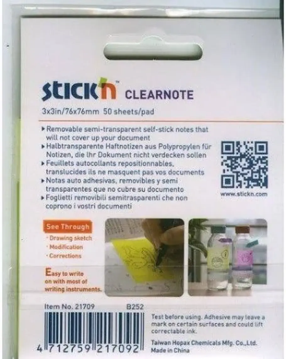 Hopax Stick'n Yapışkanlı Not Kağıdı 76 x 76 mm Saydam Sarı 50 Yaprak