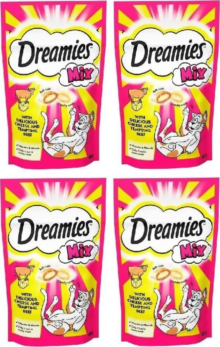 Dreamies 4 Paket Mix Peynirli Sığır Etli Kedi Ödülü Maması 60 gr
