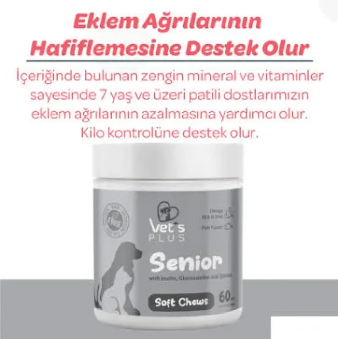 Vet's Plus Senior Çiğnenebilir Tablet 60'lı (Kedi ve Köpekler için Inulin ve Glukozamin Desteği)