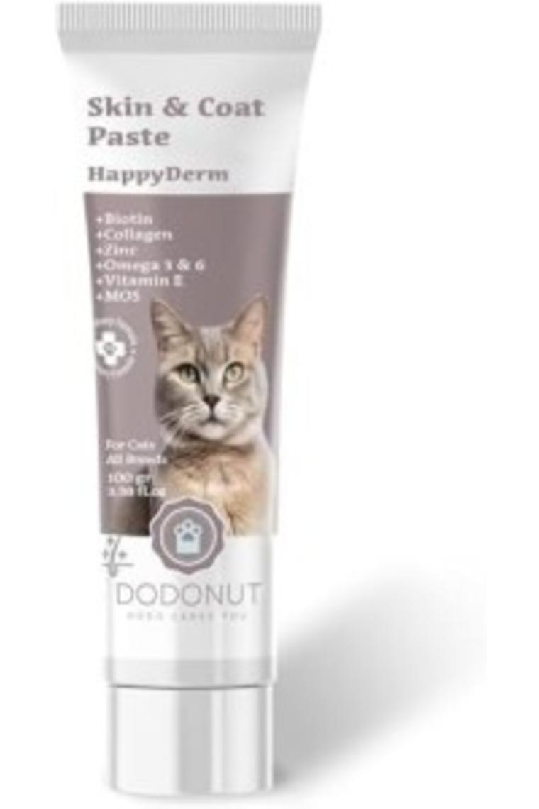 Dodonut HappyDerm Kediler Için Biotin Katkılı Deri ve Tüy Sağlığı Malt Besin Takviyesi, 100 GR