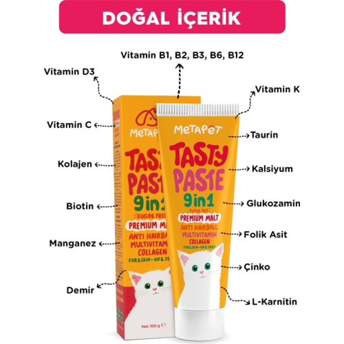 Metapet Kediler için Multi Vitamin Paste, Premium Malt Macunu, Kedi MultiVitamini Maltı Vitamini 100 Gr