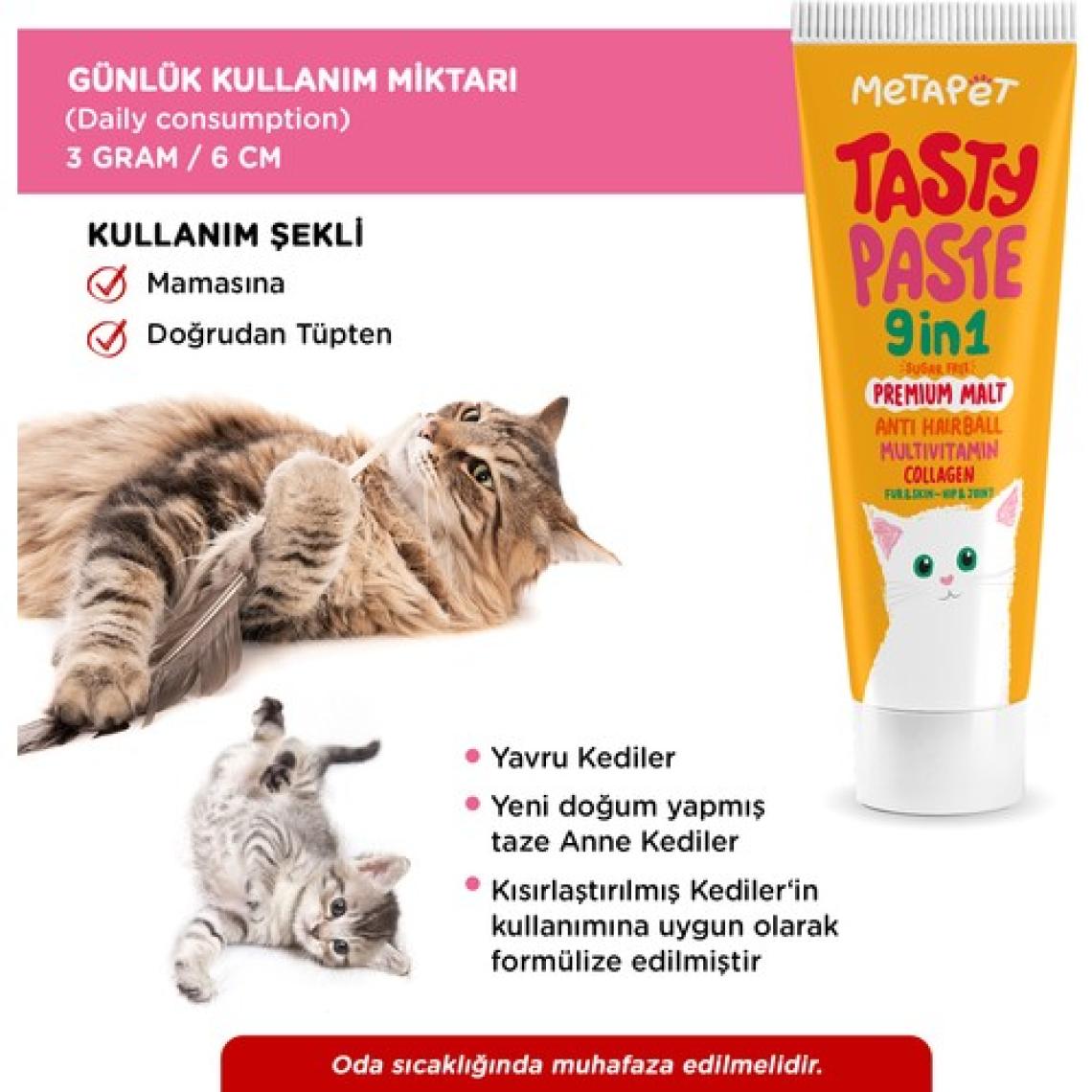 Metapet Kediler için Multi Vitamin Paste, Premium Malt Macunu, Kedi MultiVitamini Maltı Vitamini 100 Gr