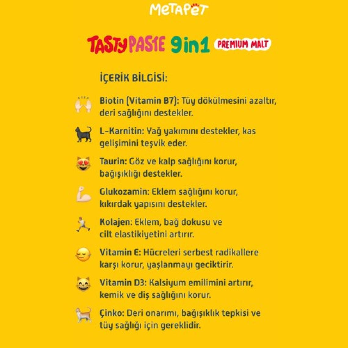Metapet Kediler için Multi Vitamin Paste, Premium Malt Macunu, Kedi MultiVitamini Maltı Vitamini 100 Gr