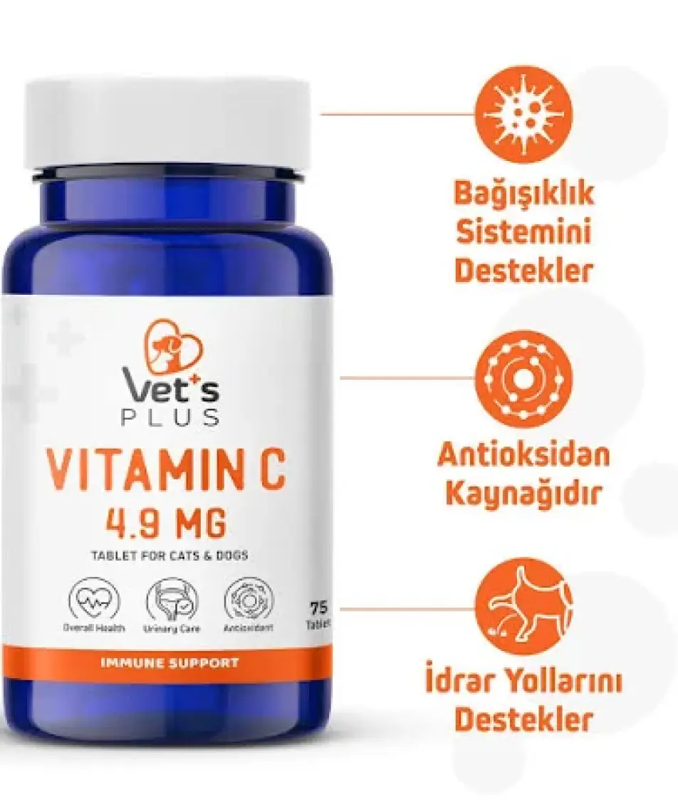 Vet's Plus C Vitamin Tablet 75'li (Kedi ve Köpekler için C Vitamini Desteği)