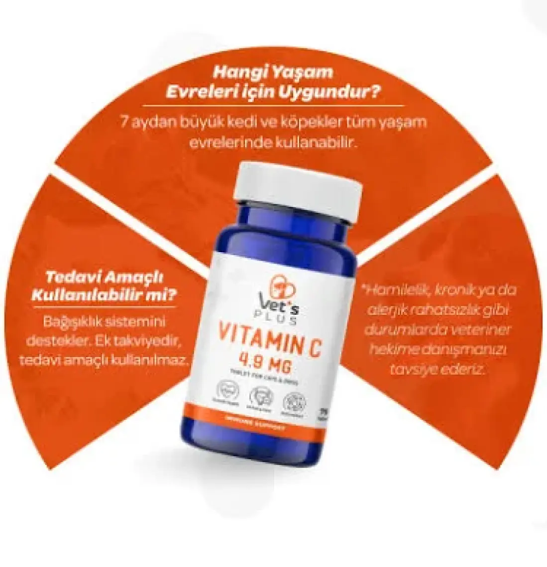 Vet's Plus C Vitamin Tablet 75'li (Kedi ve Köpekler için C Vitamini Desteği)
