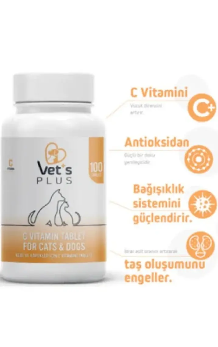 Vet's Plus C Vitamin Tablet 75'li (Kedi ve Köpekler için C Vitamini Desteği)