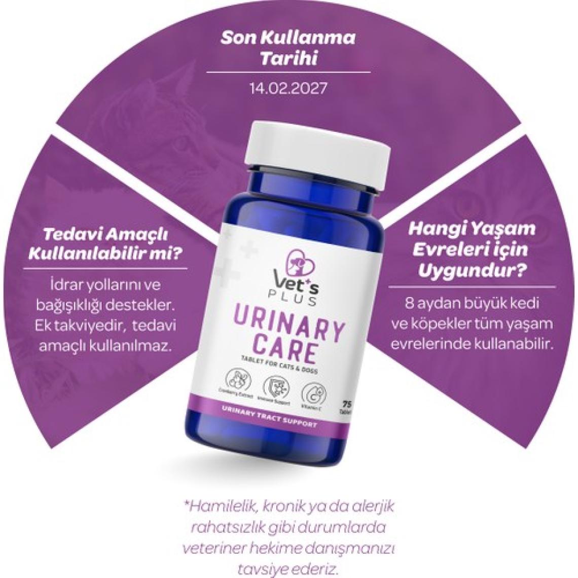 Vet's Plus Urinary Care Tablet 75’li (Kedi ve Köpekler İçin)