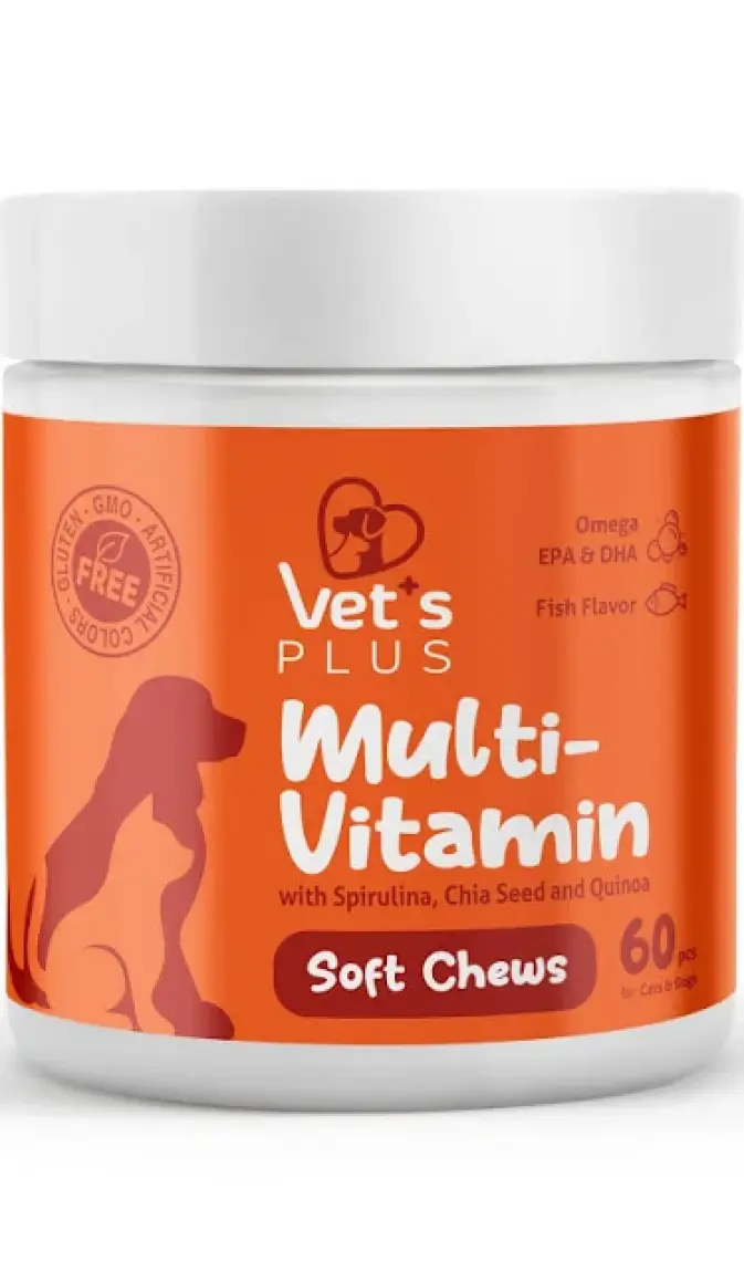 Vet's Plus Multivitamin Çiğnenebilir Tablet 60'lı (Kedi ve Köpekler için Spirulinalı Multivitamin)