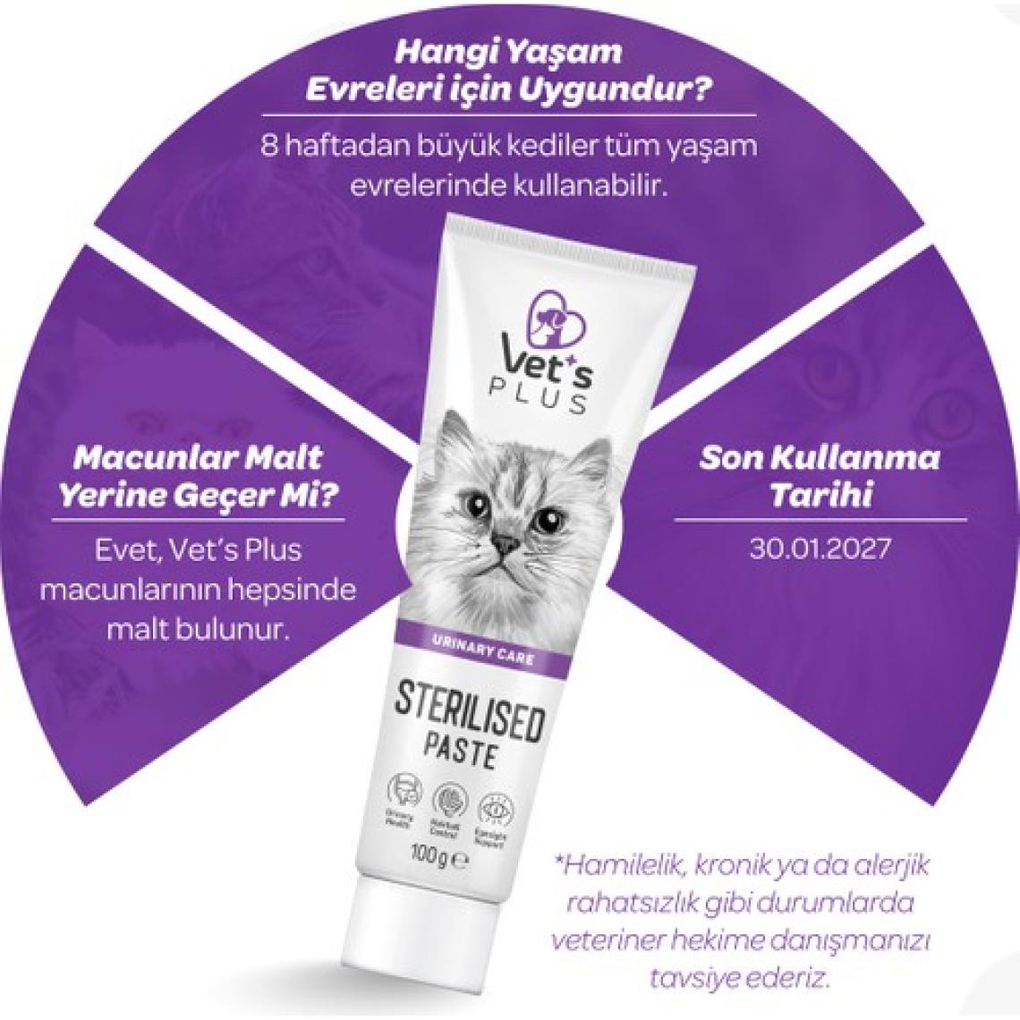 Vet's Plus Sterilised Malt Macun 100gr (Kısır Kediler için Tüy Yumağı Önleyici)