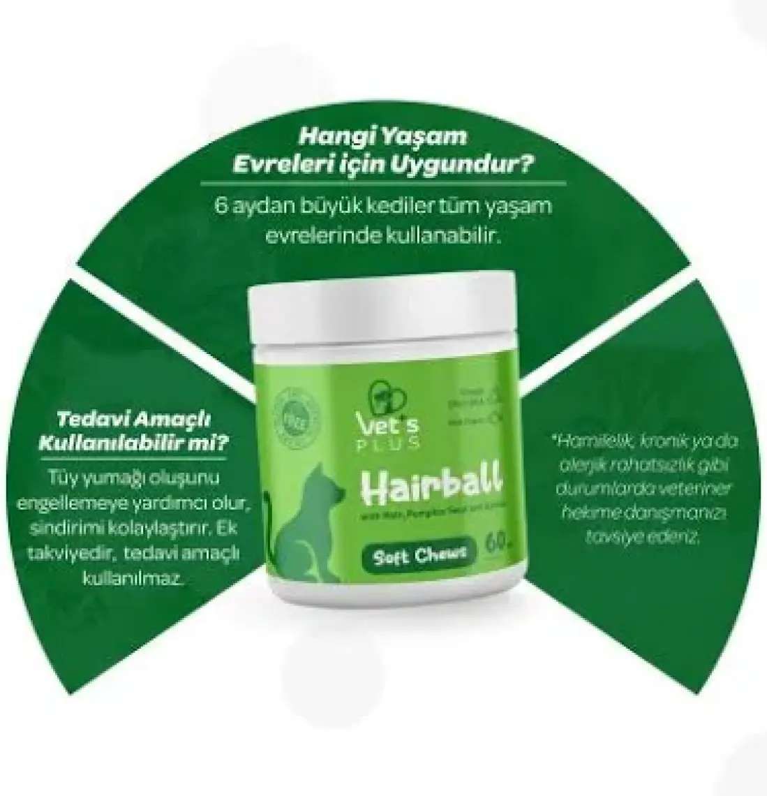 Vet's Plus Hairball Çiğnenebilir Tablet 60'lı (Malt ve Kionalı Tüy Yumağı Önleyici)