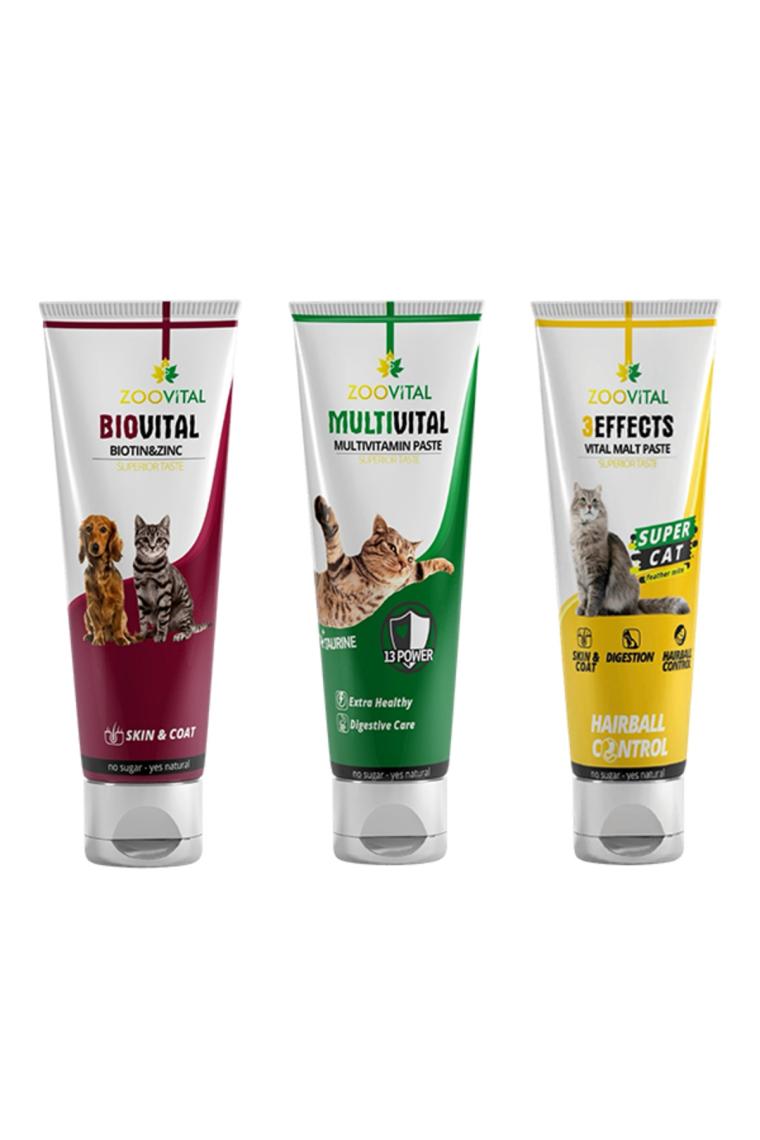 Zoovital Malt Paste Kedi Macunu 100 gr + Multivitamin 100 gr + Biotin Past 100 gr