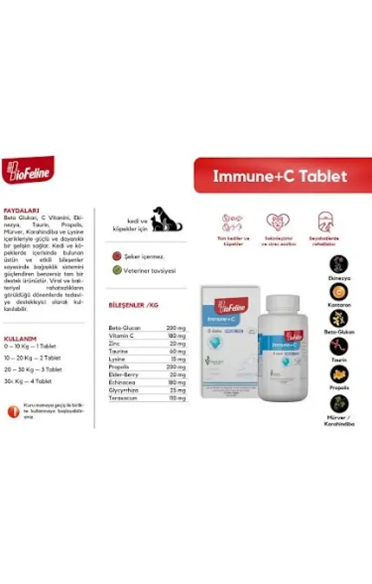 Biofeline Immune+C Tablet ( Kedi ve Köpekler Için  Desteği)