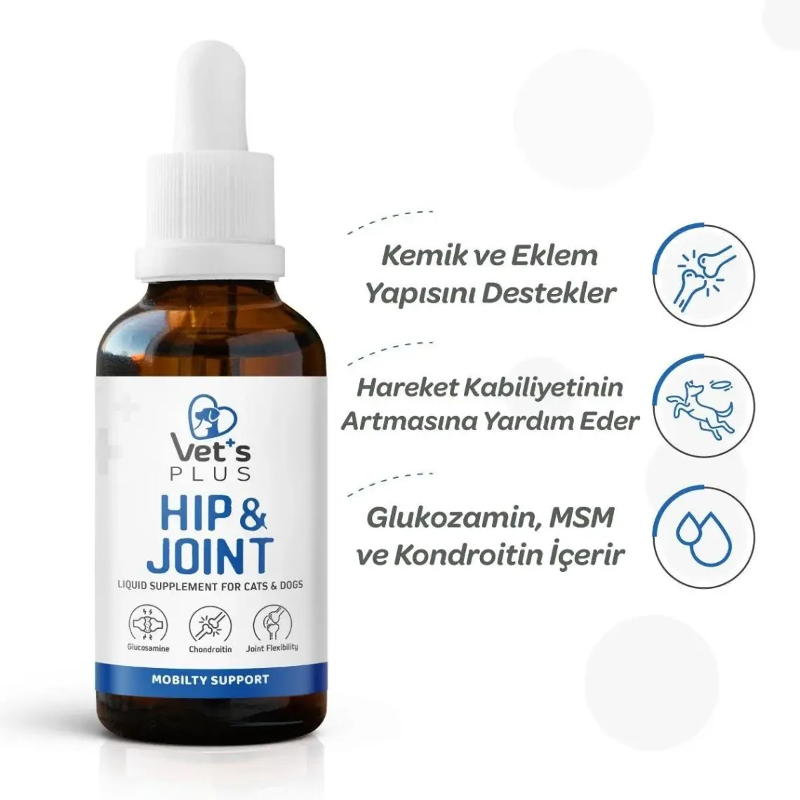 Vet's Plus Hip&Joint Damla 50ml (Kedi ve Köpekler İçin Glukozaminli Kemik Yapısı Destekleyici)