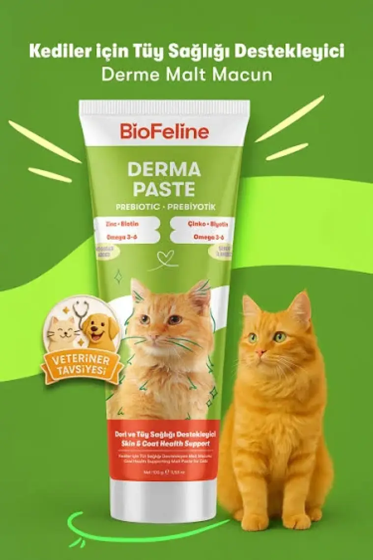 BioFeline Kediler İçin Derma Malt Macun – Tüy Sağlığı Destekleyici 100g