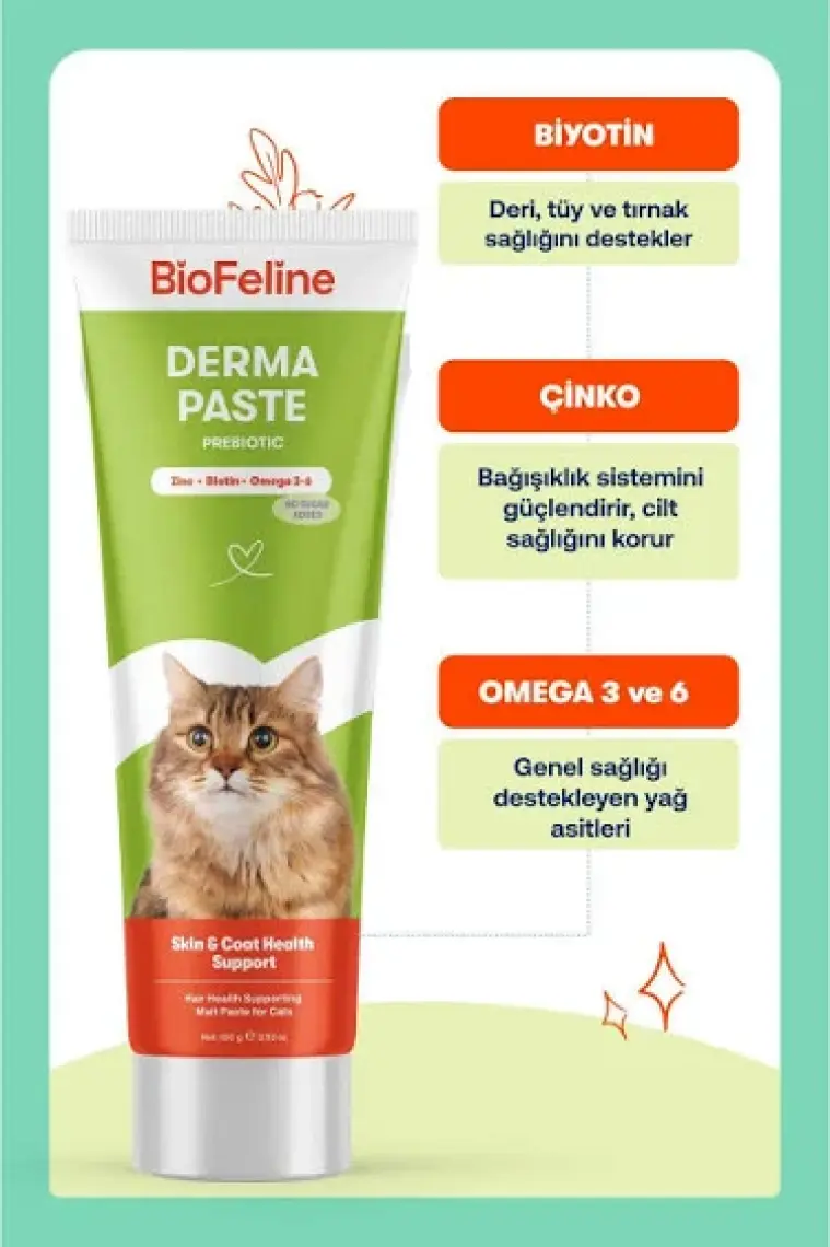BioFeline Kediler İçin Derma Malt Macun – Tüy Sağlığı Destekleyici 100g