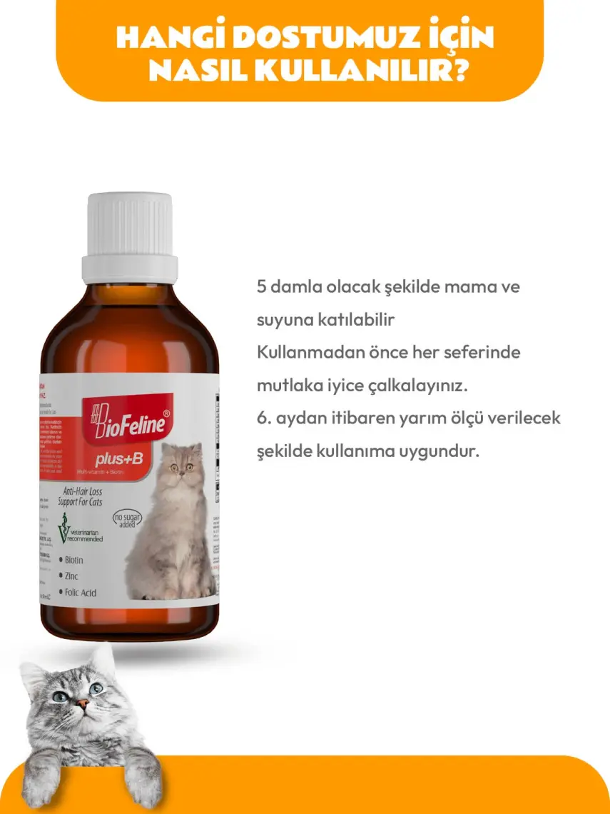 BioFeline Kediler İçin Biotinli Tüy Dökülmesini Azaltıcı Plus B Damla 50ml